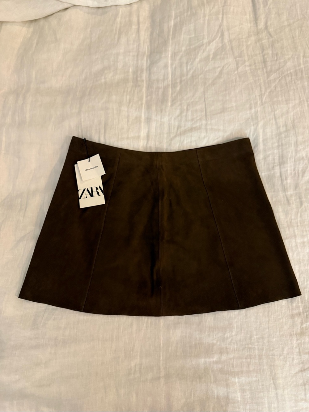 NWT ZARA Brown Genuine Suede A-Line Mini Skirt